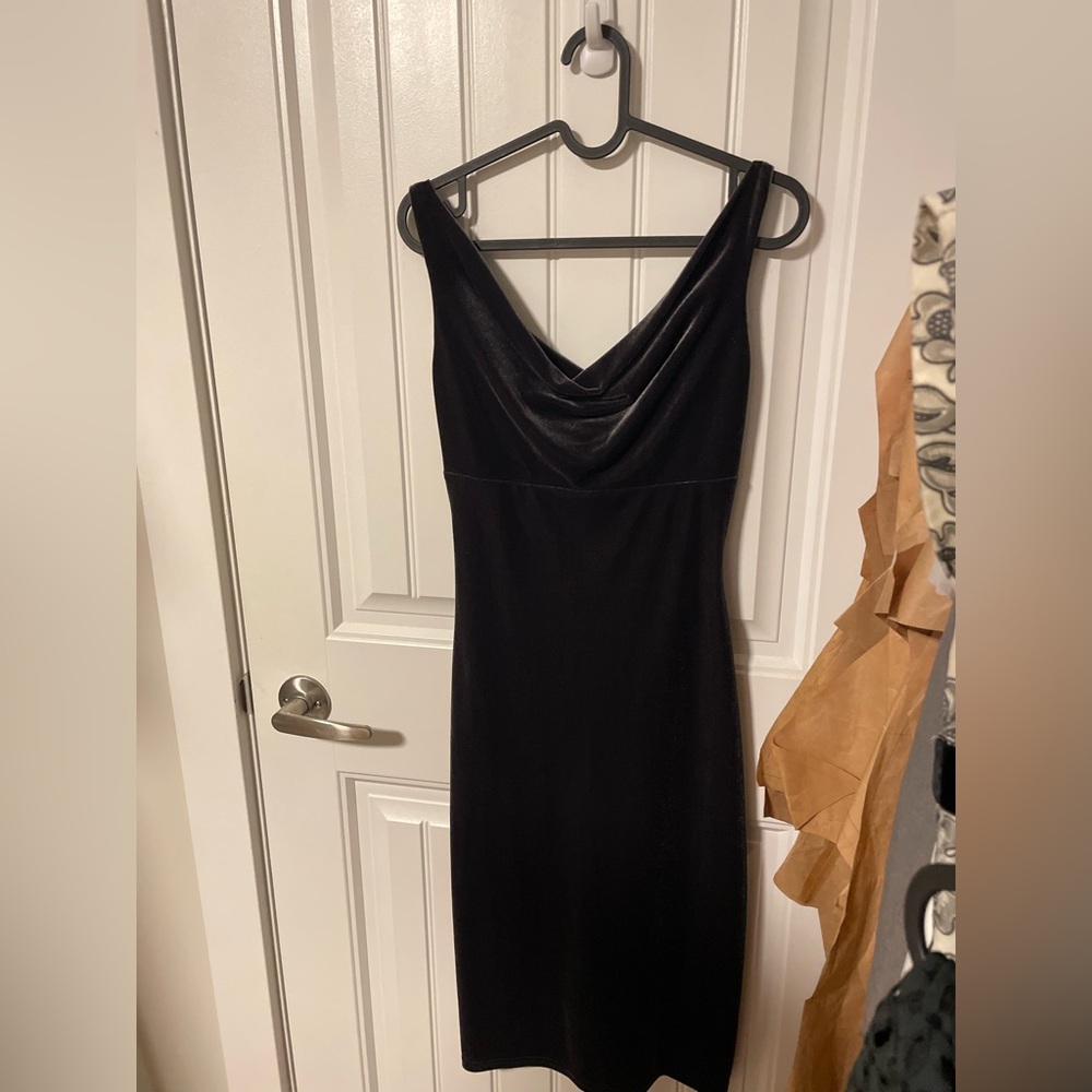 90s Smart Set grey velvet cowl neck dress